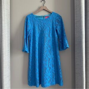 Lilly Pulitzer Blue Lace Ophelia Dress Women’s Size Small 3/4 Sleeve‎ Shift